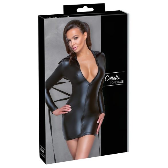 Cottelli Bondage - Błyszcząca sukienka z wiązaniem (czarna) - L
