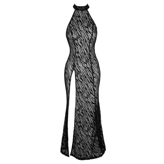 Noir - długa sukienka w tygrysie paski, zapinana z przodu na guziki (czarna)
