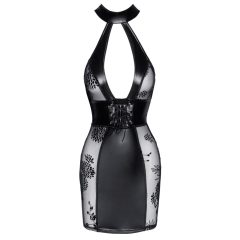 Noir - mini sukienka z koronkowym dekoltem (czarny)