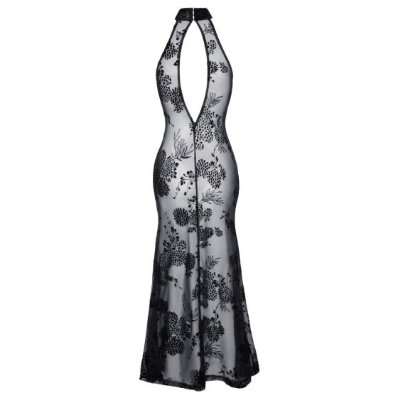 Noir - półprzezroczysta długa sukienka w kwiaty (czarna) - M