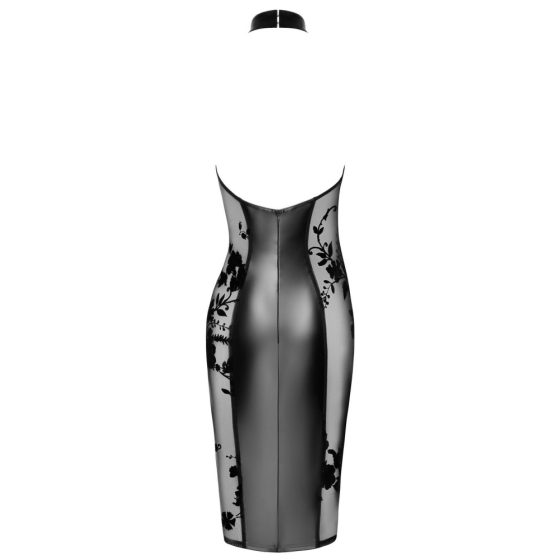 Noir - przezroczysta sukienka z dekoltem w szpic (czarna) - M