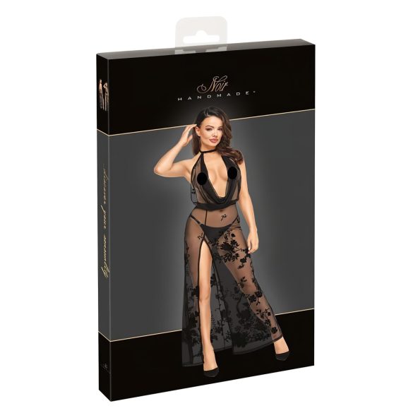 Noir - przezroczysta czarna sukienka maxi w kwiaty