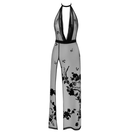 Noir - w pełni prześwitująca sukienka maxi z kwiatowym nadrukiem (czarna)