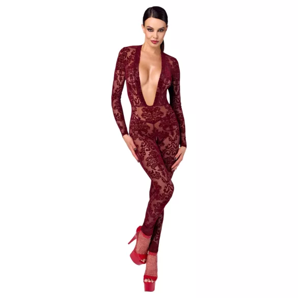 Noir Kink Royal - bodystocking siateczkowy - przezroczysty czerwony - M
