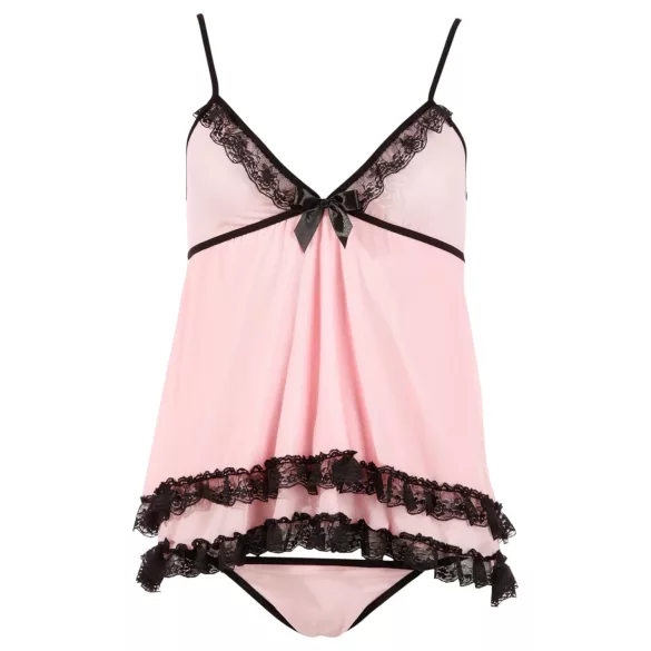 Cottelli - babydoll koronkowy z falbanką - czarny - M