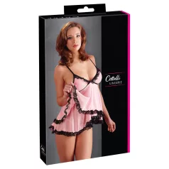 Cottelli - babydoll koronkowy z falbanką - czarny - L