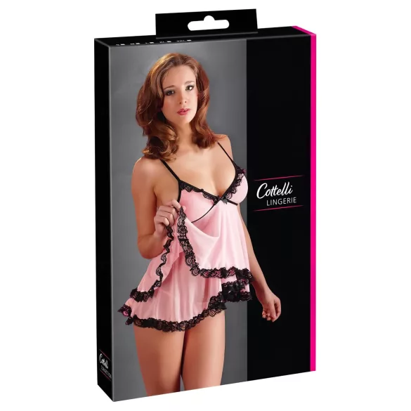 Cottelli - babydoll koronkowy z falbanką - czarny - L