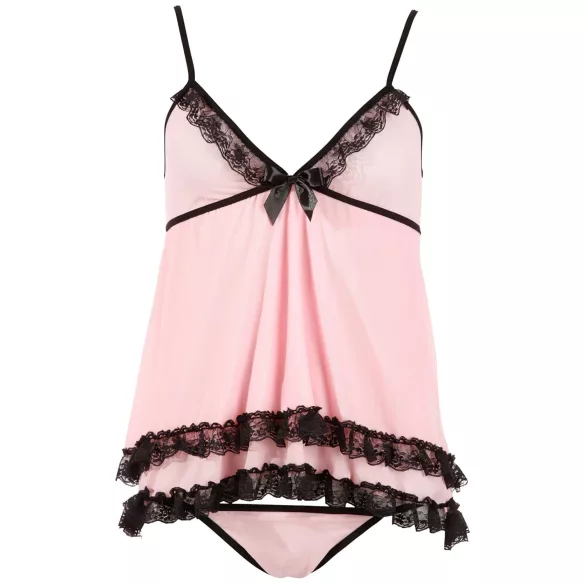 Cottelli - babydoll koronkowy z falbanką - czarny - L