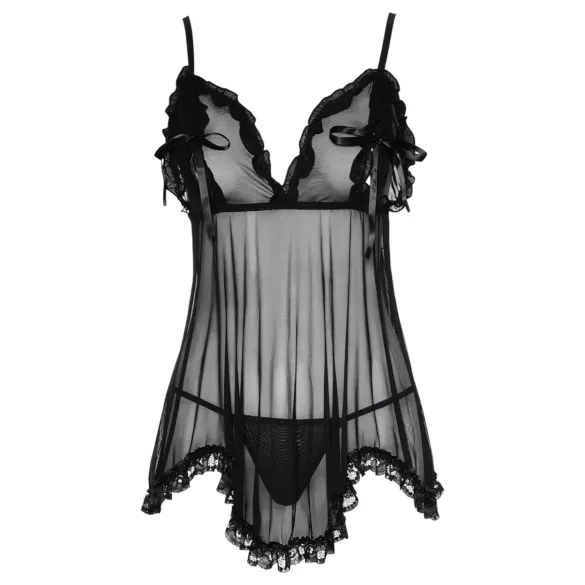 Cottelli - babydoll z falbankami - czarny - XL