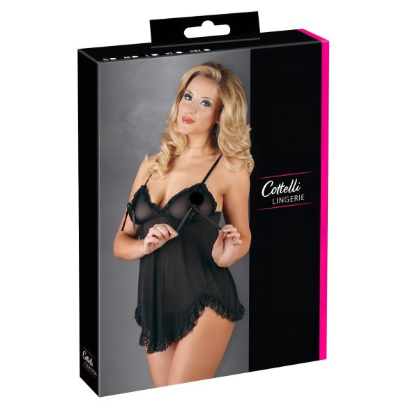 Cottelli - Delikatna, falbanka babydoll (czarna) - XXL
