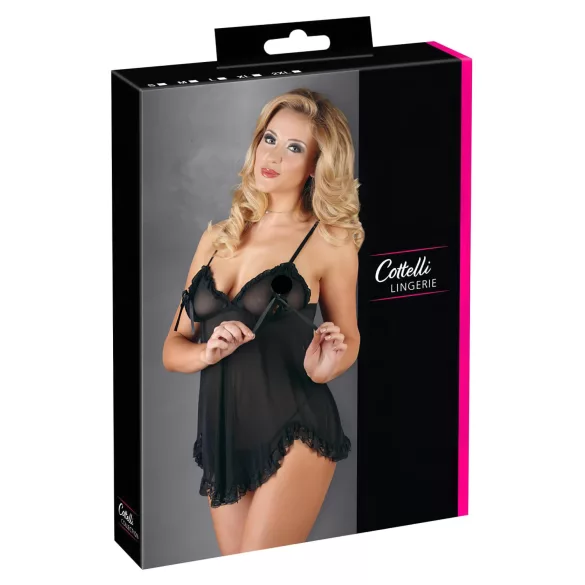 Cottelli - babydoll z falbankami - czarny - XXL