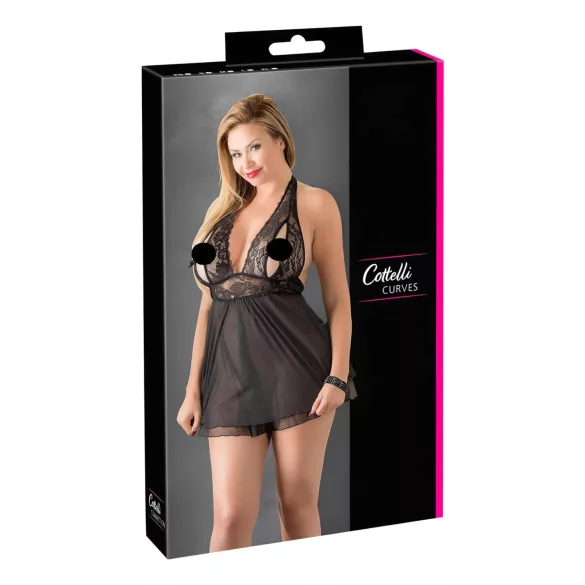 Cottelli Plus Size - babydoll koronkowy - czarny - 4XL