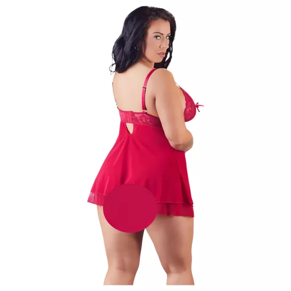 Cottelli Plus Size - babydoll koronkowy luźny - czerwony