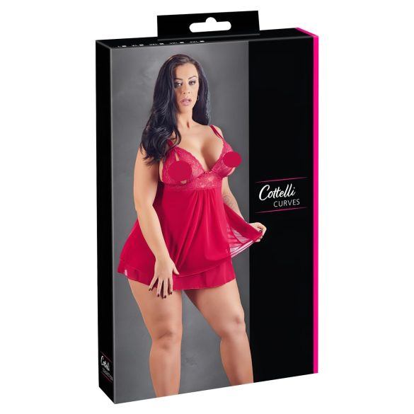 Cottelli Plus Size - koronkowa, zwiewna babydoll (czerwona) - XL