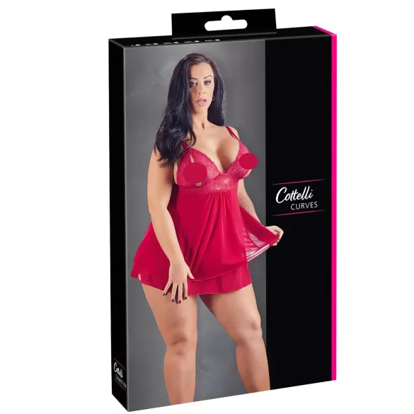 Cottelli Plus Size - babydoll koronkowy luźny - czerwony - 2XL
