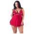 Cottelli Plus Size - koronkowa, zwiewna babydoll (czerwona) - 3XL