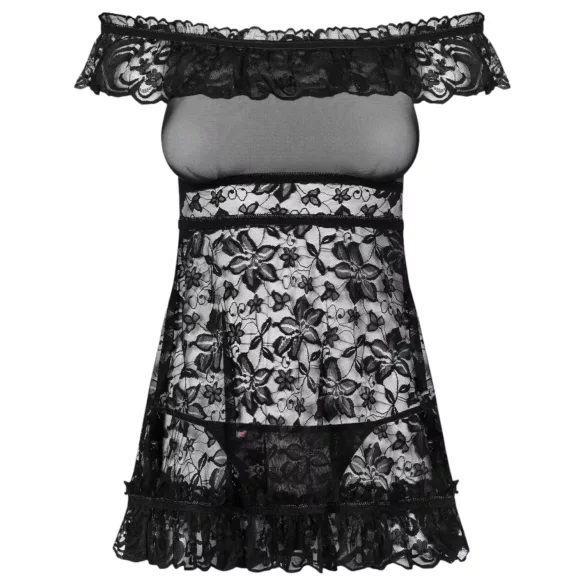 Obsessive - babydoll z falbankami i stringi - czarny