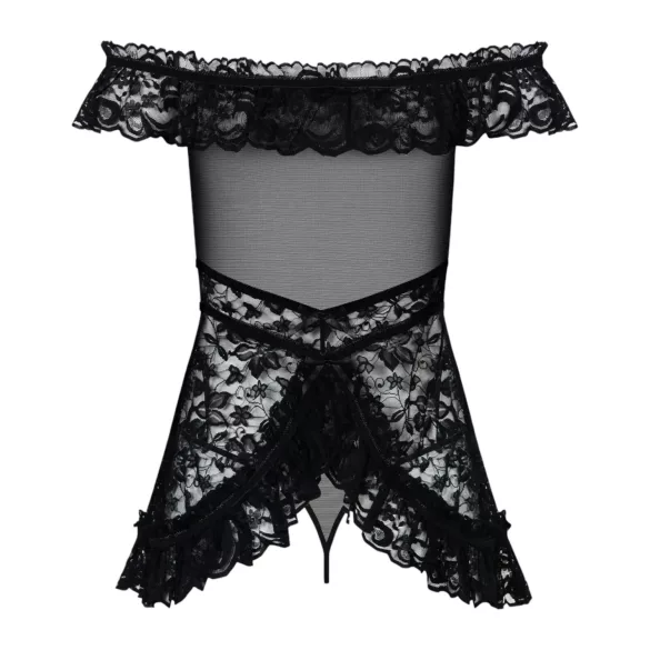 Obsessive - babydoll z falbankami i stringi - czarny - L/XL