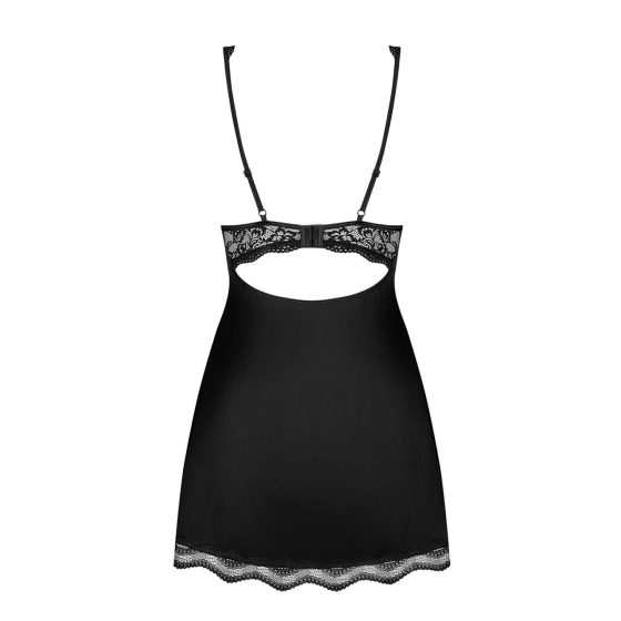 Obsessive Luvae - koszulka nocna w kwiaty ze stringami (czarna) - L/XL