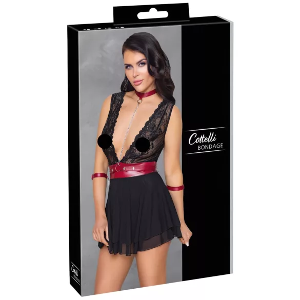 Cottelli Bondage - koronka babydoll z kołnierzem (czarny)
