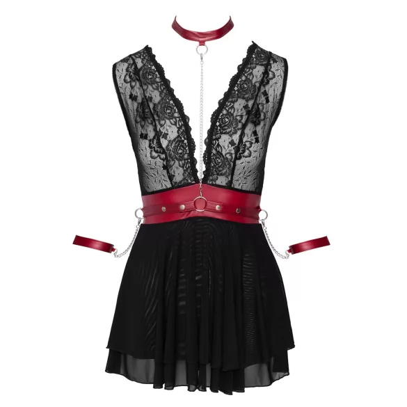 Cottelli Bondage - koronka babydoll z kołnierzem (czarny)