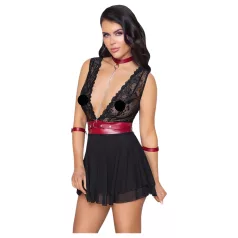   Cottelli Bondage - koronka babydoll z kołnierzem (czarny) - L