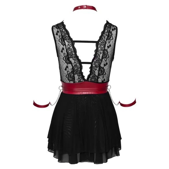 Cottelli Bondage - koronka babydoll z kołnierzem (czarny) - L
