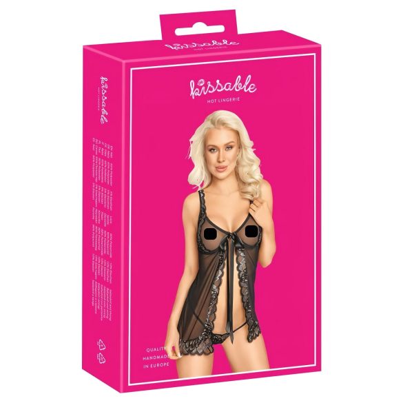Całusowy - otwarty babydoll (czarny)