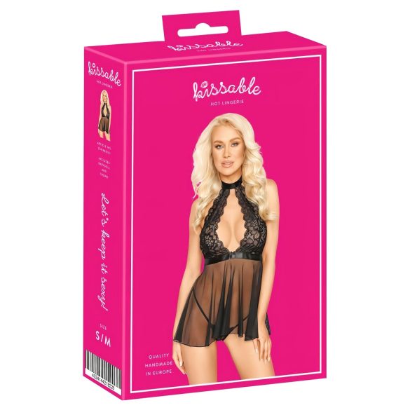 Całusowy koronkowy babydoll, czarny - L/XL