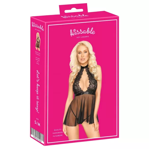 Kissable - babydoll halter - koronka - czarny - L/XL