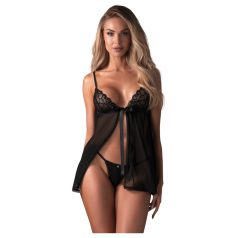   Obsessive Blomentis - babydoll koronkowy - czarny komplet bielizny