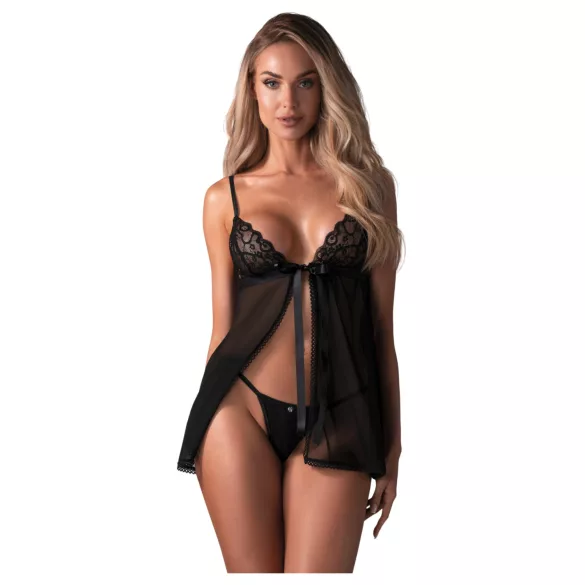 Obsessive Blomentis - babydoll koronkowy - czarny komplet bielizny