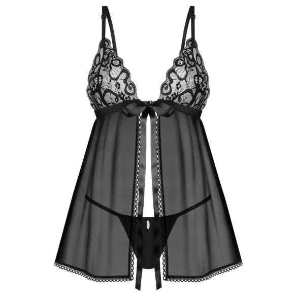Obsessive Blomentis - babydoll koronkowy - czarny komplet bielizny