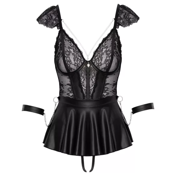 Cottelli Bondage - koronkowa mini sukienka z kajdankami (czarna) - L