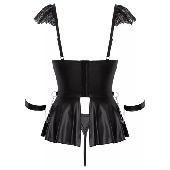 Cottelli Bondage - koronkowa mini sukienka z kajdankami (czarna) - L