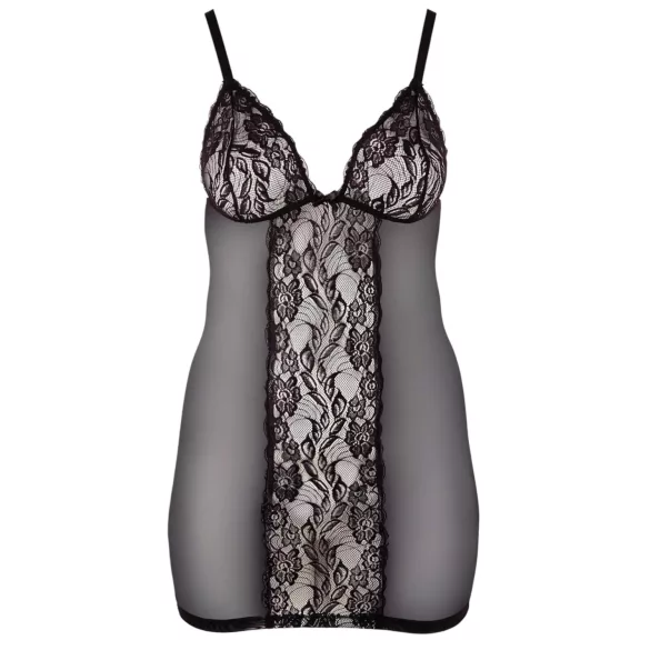 Cottelli Plus Size - koszulka nocna koronkowa przezroczysta - czarna