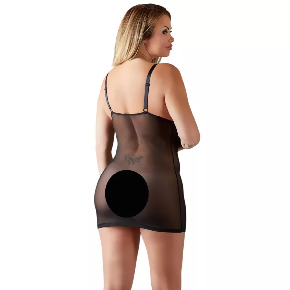 Cottelli Plus Size - koszulka nocna koronkowa przezroczysta - czarna - 4XL