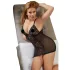 Cottelli Plus Size - koszulka nocna koronkowa przezroczysta - czarna - 4XL