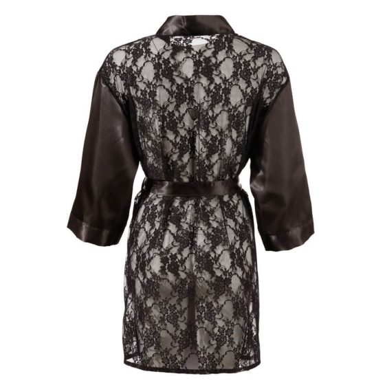 Cottelli - satynowe koronkowe krótkie kimono (czarny) - L/XL