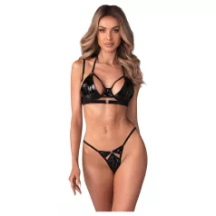   Obsessive Keira Lise - komplet biustonosz błyszczący - czarny