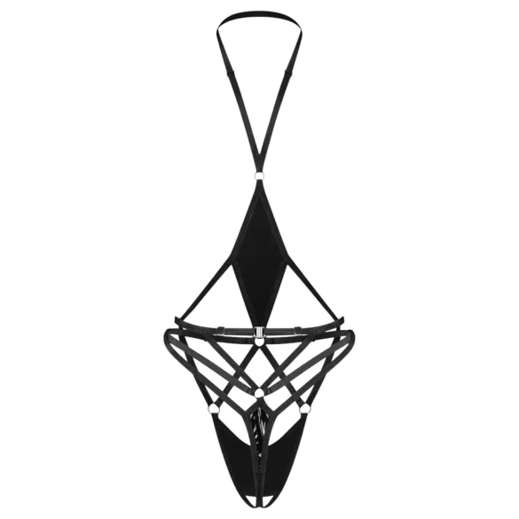 Obsessive Keira Lise - body otwarte z paskami - czarne - L/XL