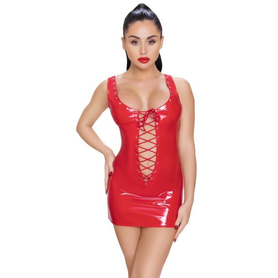 Black Level - Lakierowana sukienka mini z koronką (czerwona)