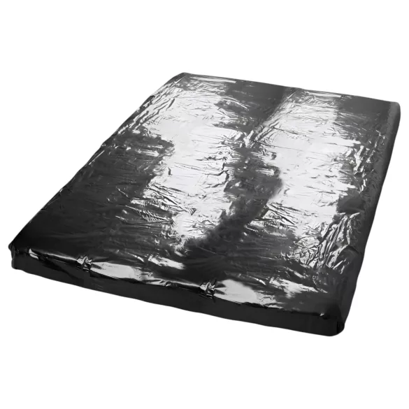 Fetysz - Prześcieradło z lakierowanego materiału - z gumką - 160x200 cm (czarne)
