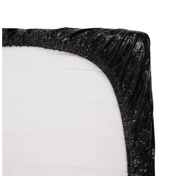 Fetysz - Prześcieradło z lakierowanego materiału - z gumką - 160x200 cm (czarne)