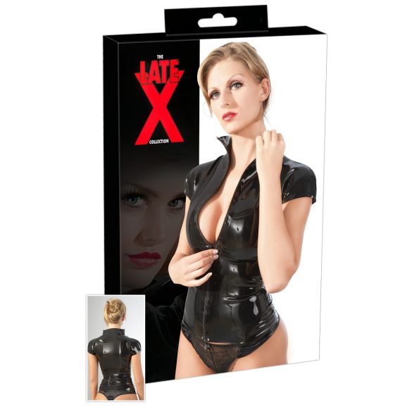 LATEX - krótki rękaw, damska bluzka na zamek (czarna)