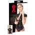 LATEX - krótki rękaw, damska bluzka na zamek (czarna) - 2XL