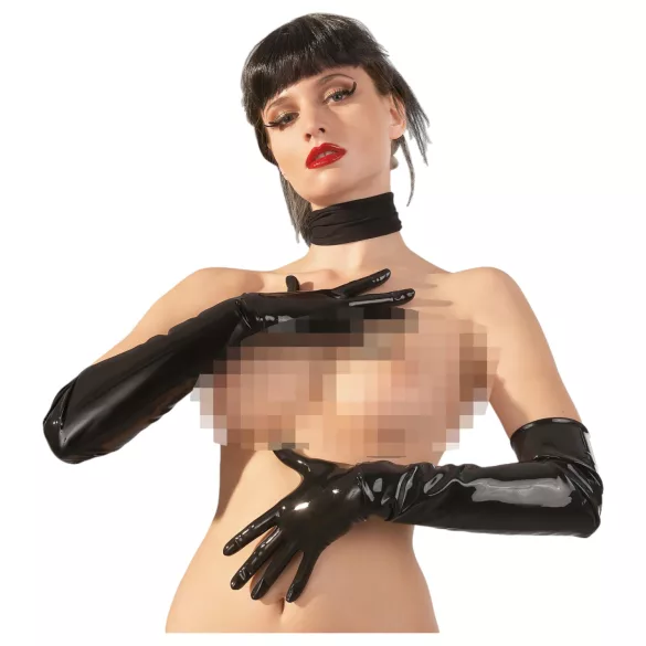 Latex - rękawice długie unisex - czarne - M