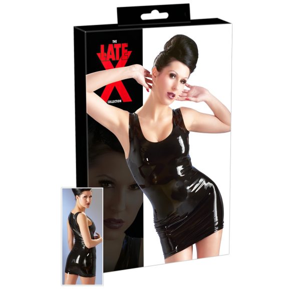 Lateksowa sukienka mini bez rękawów (czarna) - XL