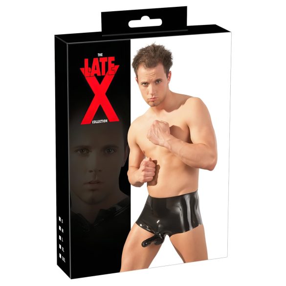 LATEX - bokserki z nakładką na penisa - lateks czarny - L/XL