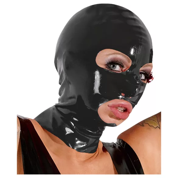 LATEX - maska erotyczna - otwór na usta - lateksowa czarna